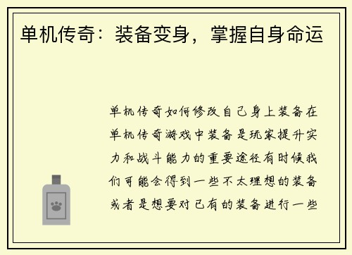单机传奇：装备变身，掌握自身命运